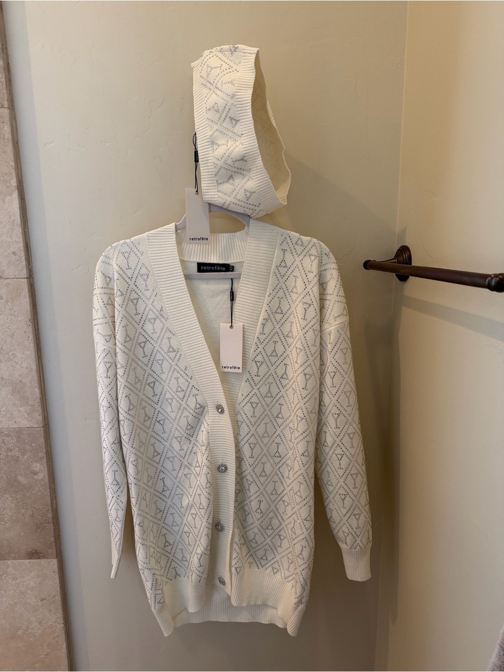 Retrofete party style , diamond studied cocktail cardigan with matching bralette